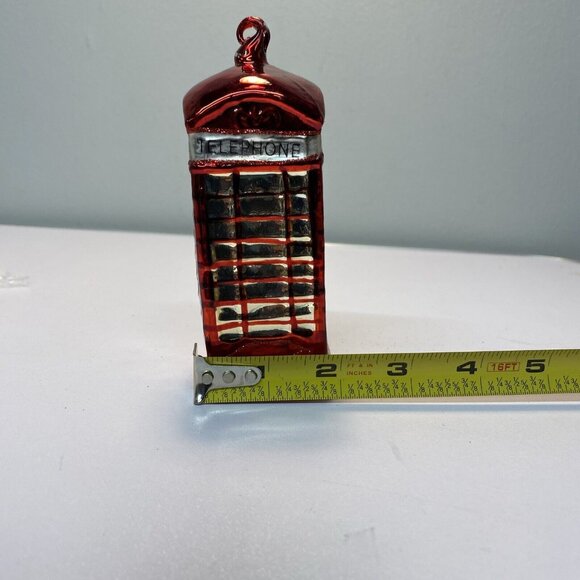 Pottery Barn Red Telephone Booth Glass Christmas Ornament 5”H x 2”W British Gold - Picture 10 of 10
